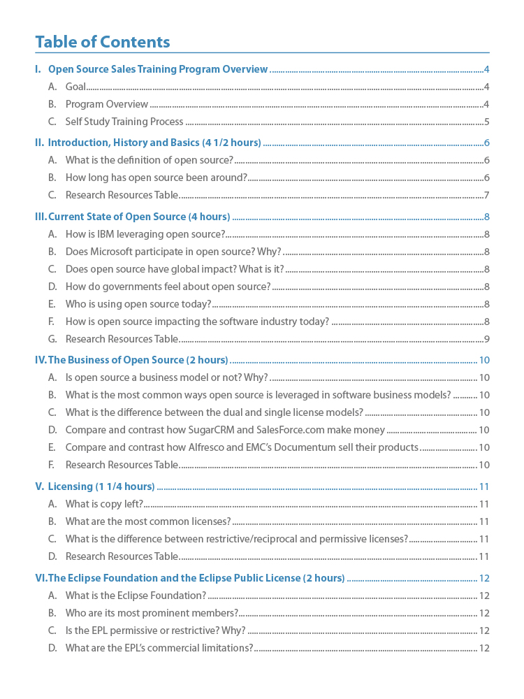 sales enablement guide table of contents (TOC)
